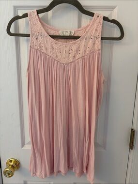 Pink Rose Light Pink Eyelet Yoke Tank Top